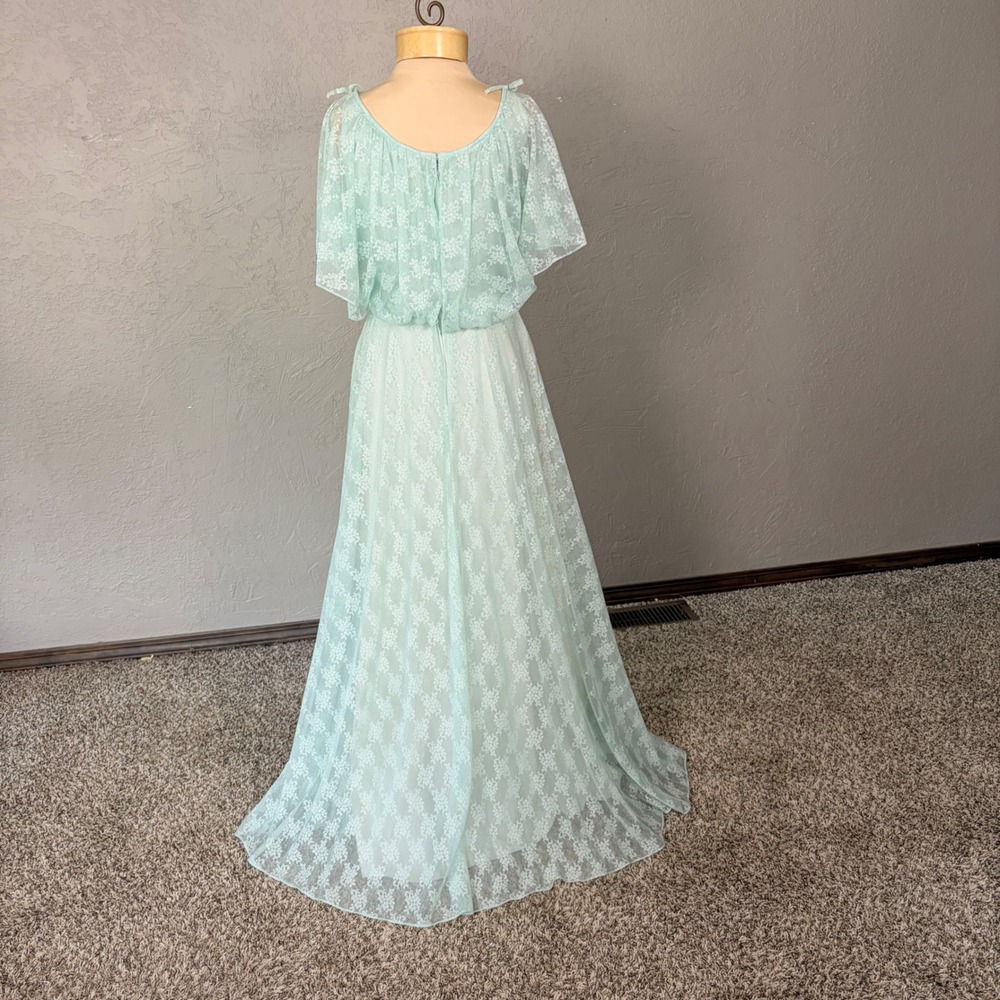Vintage 1970s Lace Maxi Dress Cape Overlay Boho Prairie Fairy Prom 11/12